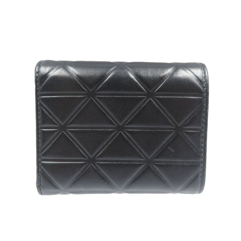 美品 プラダ ソフトカーフ トライアングル 1MH043 レザー ゴールド金具 ブラック 黒  ミニ財布 三つ折り財布 1193【中古】PRADA