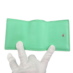 美品 ボッテガヴェネタ イントレチャート コンパクトウォレット カーフ シルバー金具 グリーン 三つ折り財布 1231【中古】BOTTEGA VENETA