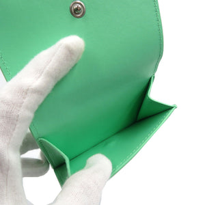 美品 ボッテガヴェネタ イントレチャート コンパクトウォレット カーフ シルバー金具 グリーン 三つ折り財布 1231【中古】BOTTEGA VENETA