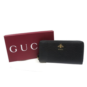グッチ アニマリエ 523667 ビー 蜂 レザー ゴールド金具 ブラック 黒 ラウンドファスナー 長財布 1243【中古】GUCCI