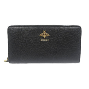 グッチ アニマリエ 523667 ビー 蜂 レザー ゴールド金具 ブラック 黒 ラウンドファスナー 長財布 1243【中古】GUCCI