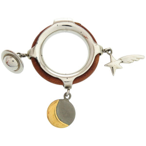 美品 エルメス 土星 月 星 メタル レザー ブラウン スカーフリング 1284【中古】HERMES