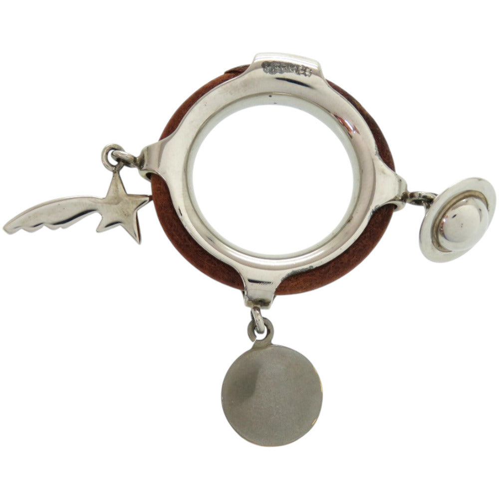 美品 エルメス 土星 月 星 メタル レザー ブラウン スカーフリング 1284【中古】HERMES