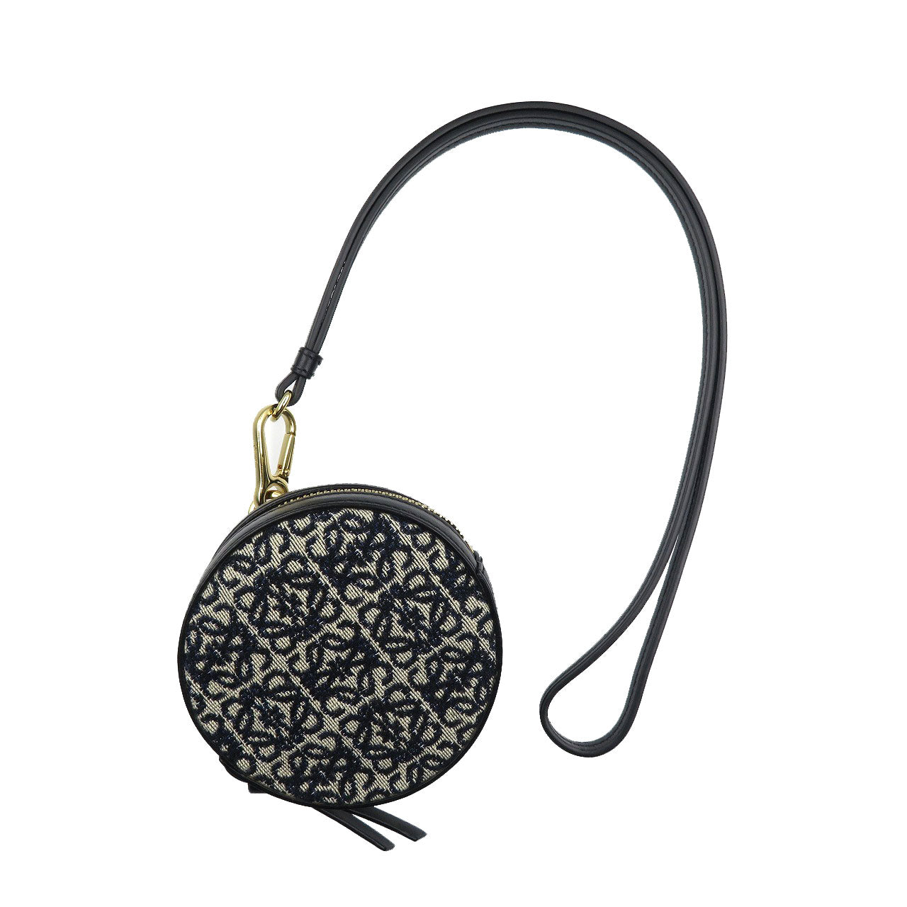 未使用 ロエベ アナグラム クッキーポーチ キャンバス ゴールド金具 ネイビー ブラック ストラップ付き  ポーチ 1320【中古】LOEWE