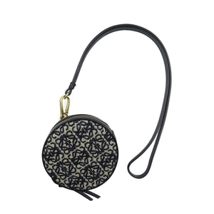 未使用 ロエベ アナグラム クッキーポーチ キャンバス ゴールド金具 ネイビー ブラック ストラップ付き  ポーチ 1320【中古】LOEWE