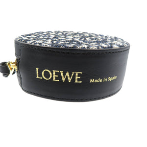 未使用 ロエベ アナグラム クッキーポーチ キャンバス ゴールド金具 ネイビー ブラック ストラップ付き  ポーチ 1320【中古】LOEWE