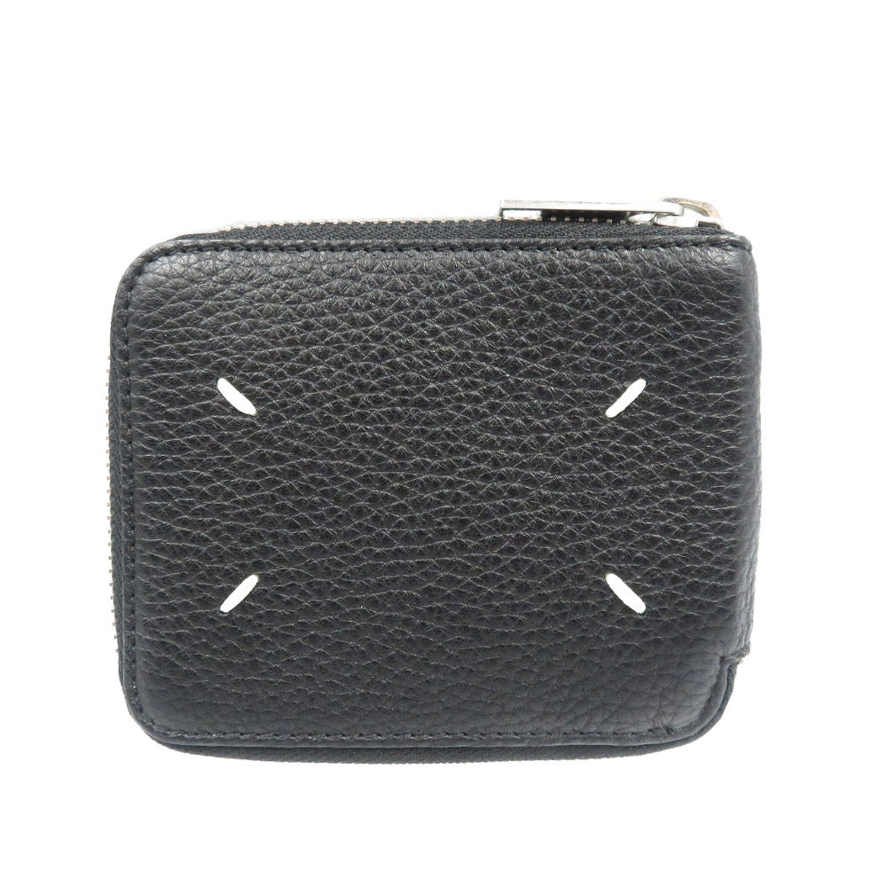 未使用 メゾンマルジェラ 4ステッチ レザー シルバー金具 ブラック 黒 ラウンドファスナー 札入れ 二つ折り財布 1327【中古】MAISON MARGIELA