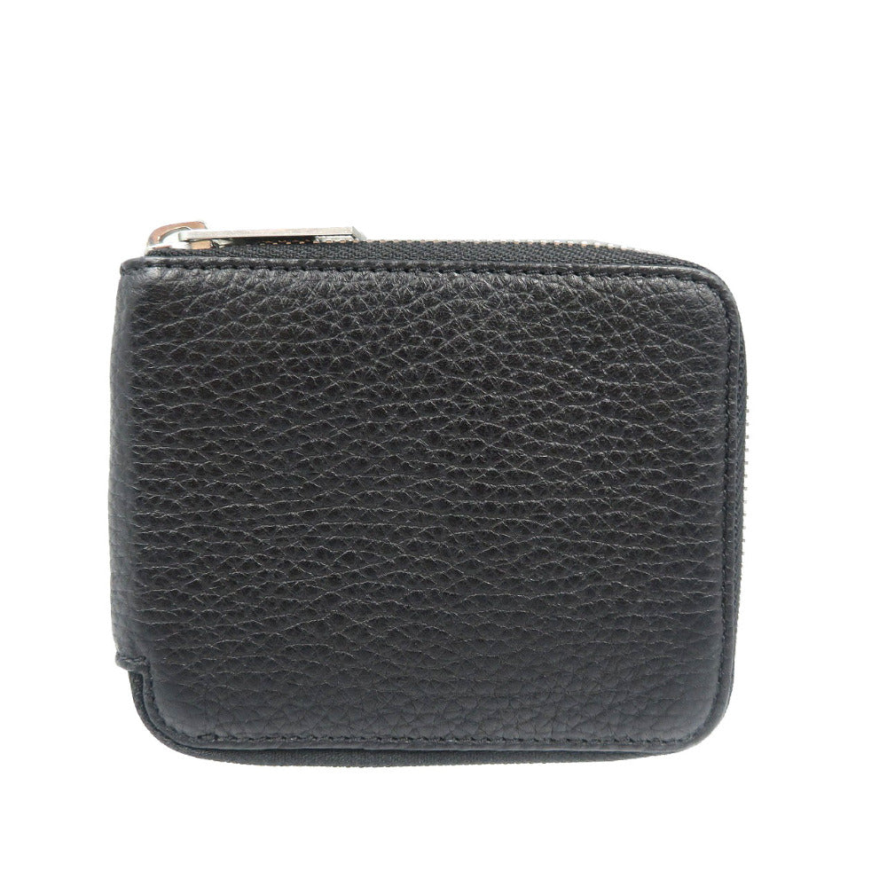 未使用 メゾンマルジェラ 4ステッチ レザー シルバー金具 ブラック 黒 ラウンドファスナー 札入れ 二つ折り財布 1327【中古】MAISON MARGIELA