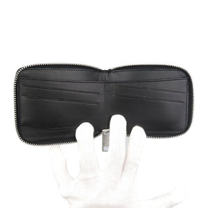 未使用 メゾンマルジェラ 4ステッチ レザー シルバー金具 ブラック 黒 ラウンドファスナー 札入れ 二つ折り財布 1327【中古】MAISON MARGIELA