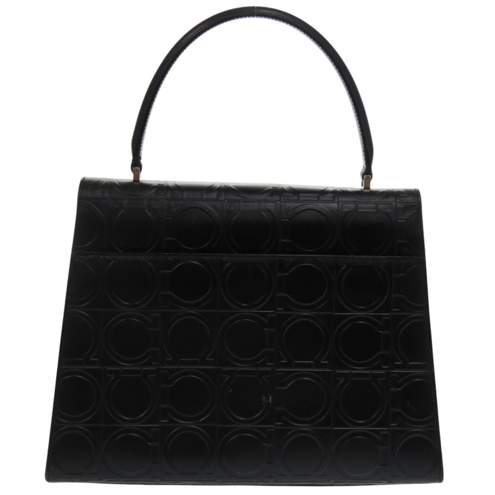 美品 サルヴァトーレフェラガモ エンボス ロゴ ガンチーニ AX-21 0855 レザー ブラック ハンドバッグ 黒 1387【中古】Salvatore Ferragamo