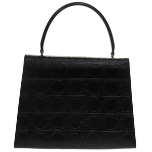 美品 サルヴァトーレフェラガモ エンボス ロゴ ガンチーニ AX-21 0855 レザー ブラック ハンドバッグ 黒 1387【中古】Salvatore Ferragamo