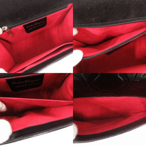 美品 サルヴァトーレフェラガモ エンボス ロゴ ガンチーニ AX-21 0855 レザー ブラック ハンドバッグ 黒 1387【中古】Salvatore Ferragamo