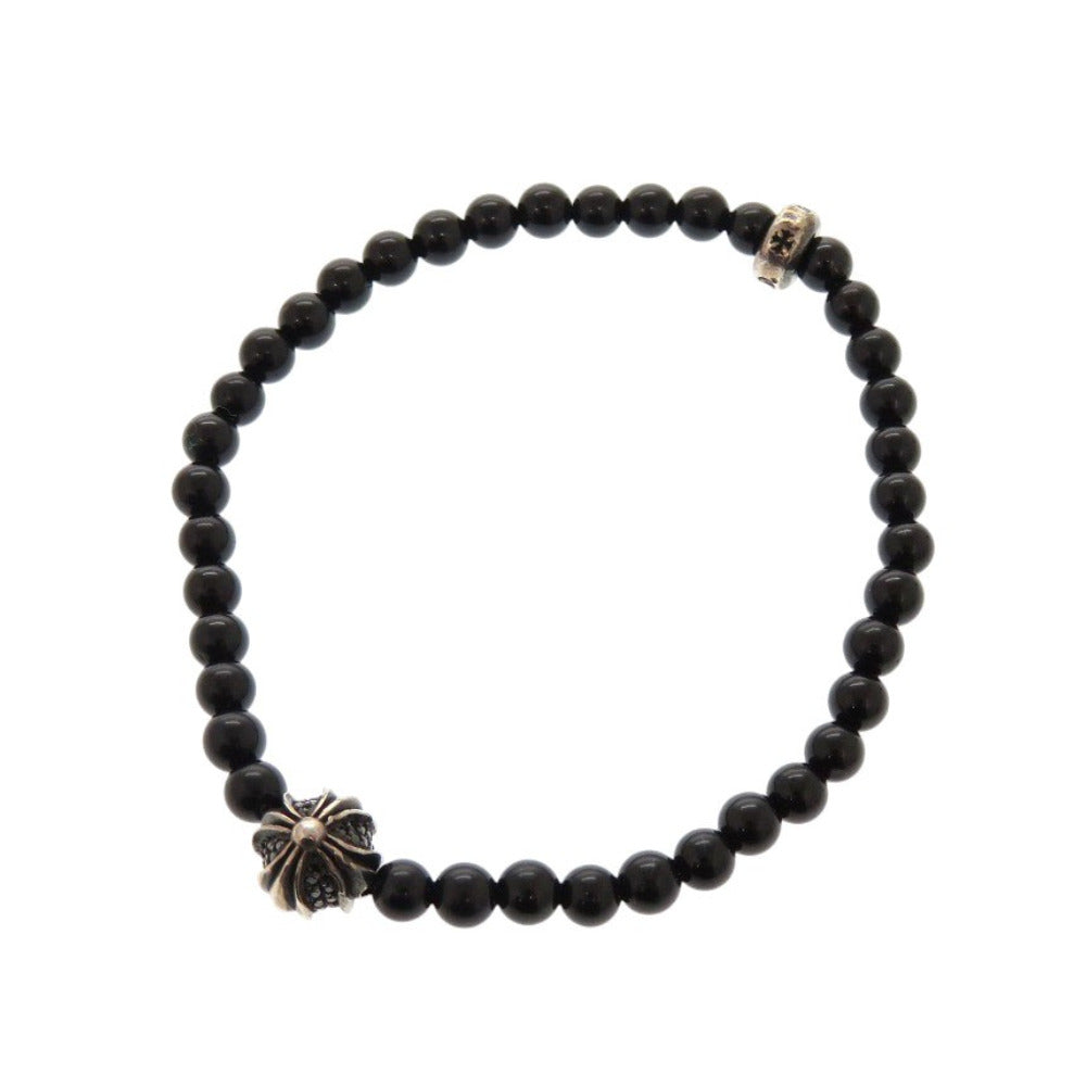 美品 クロムハーツ 4mm BEAD 4mmビーズ ブレスレット ブラックダイヤモンド/シルバー 1412【中古】CHROME HEARTS