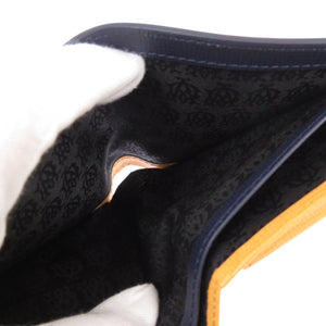 未使用品 ダンヒル ベルグレイブ L2T732N レザー ネイビー/イエロー 二つ折り財布 紺 黄 1469【中古】Dunhill メンズ