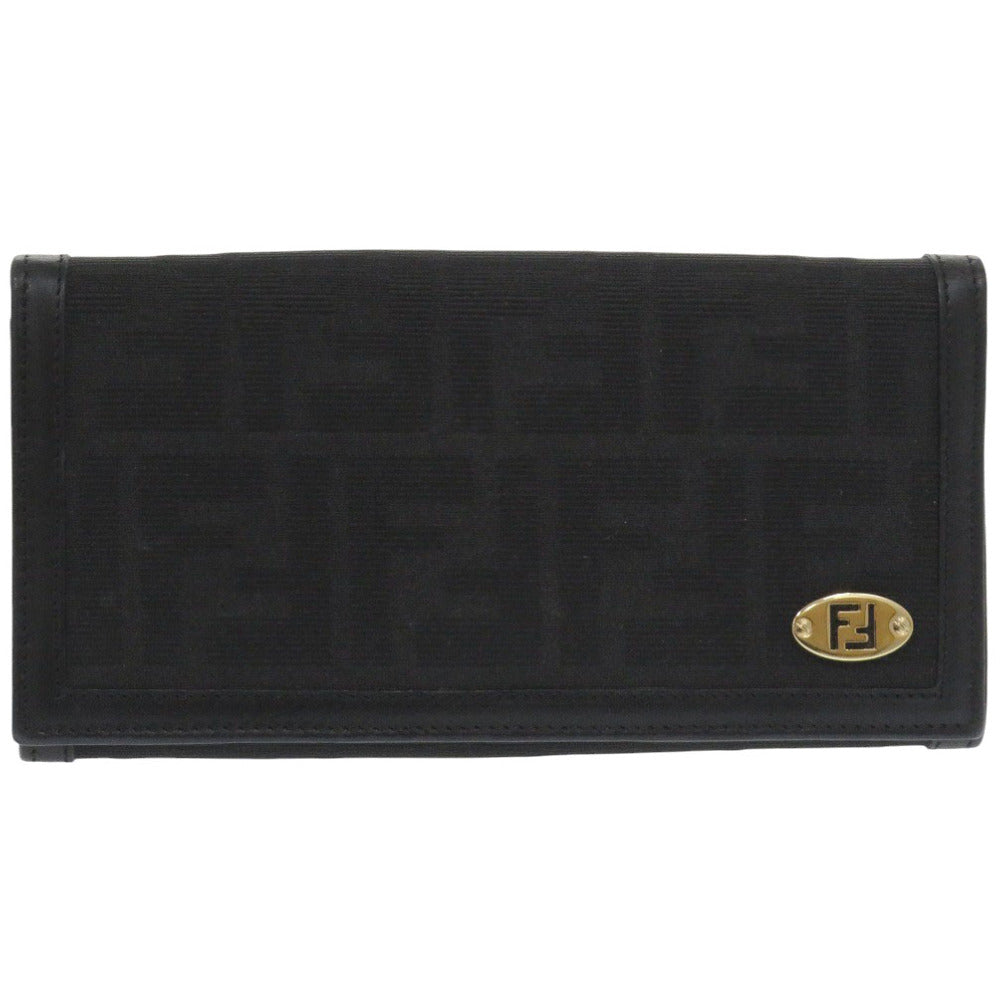 美品 フェンディ ズッカ柄 8M0000 キャンバス/レザー ブラック 長財布 黒 1483【中古】FENDI
