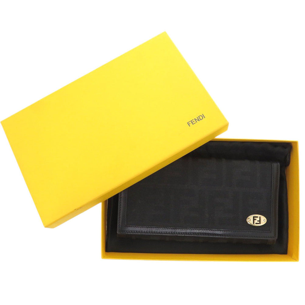 美品 フェンディ ズッカ柄 8M0000 キャンバス/レザー ブラック 長財布 黒 1483【中古】FENDI