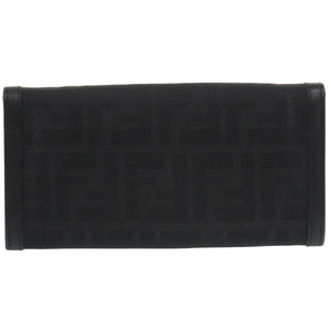 美品 フェンディ ズッカ柄 8M0000 キャンバス/レザー ブラック 長財布 黒 1483【中古】FENDI