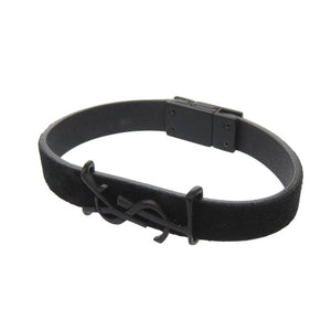 美品 サンローランパリ カサンドラ ロゴ スウェード メタル ソーブラック ブレスレット アクセサリー 黒 1490 【中古】 SAINT LAURENT PARIS