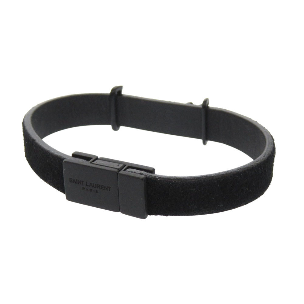 美品 サンローランパリ カサンドラ ロゴ スウェード メタル ソーブラック ブレスレット アクセサリー 黒 1490 【中古】 SAINT LAURENT PARIS