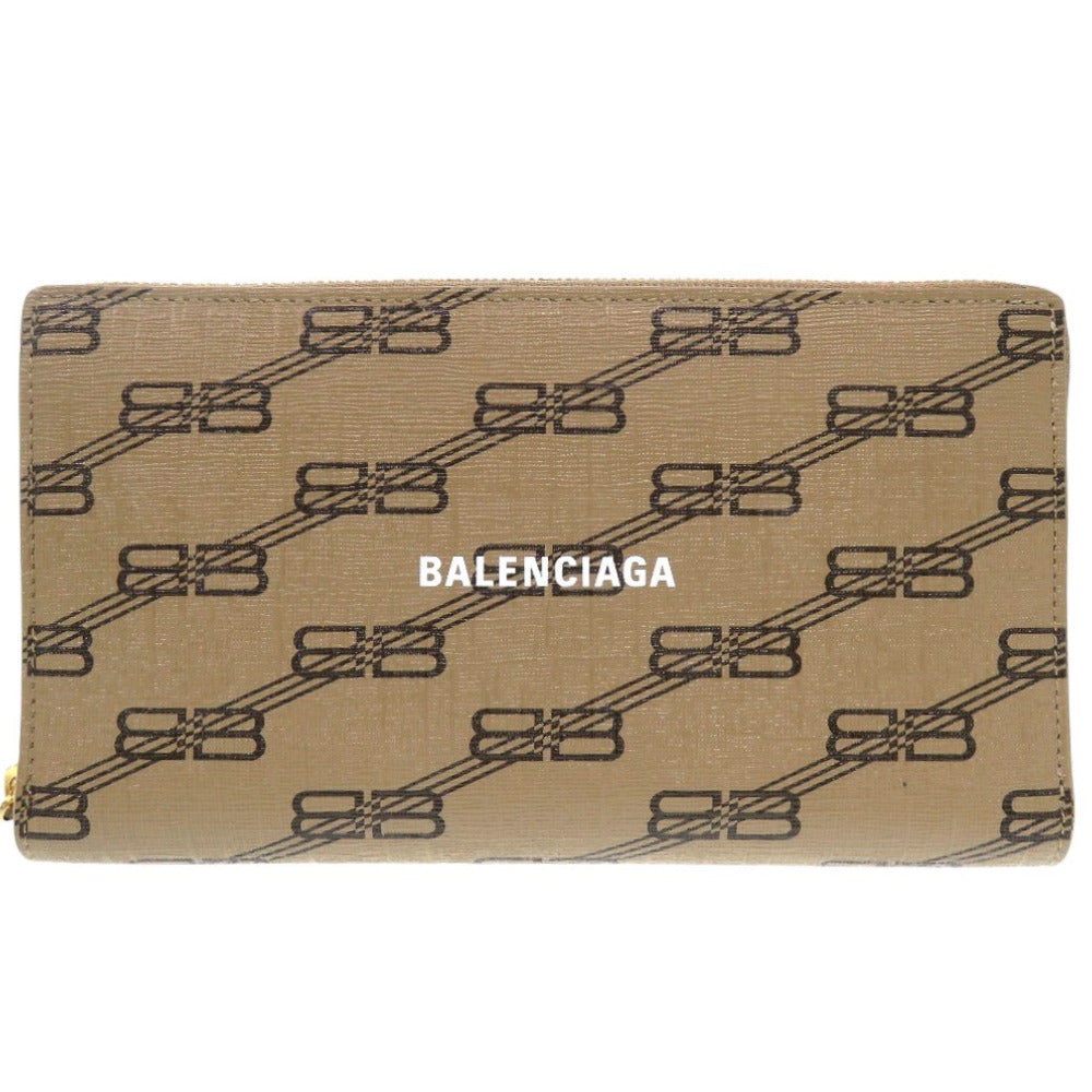 未使用 バレンシアガ 594317 2762 0 584046 PVC ブラウン 長財布 茶色 1502【中古】BALENCIAGA