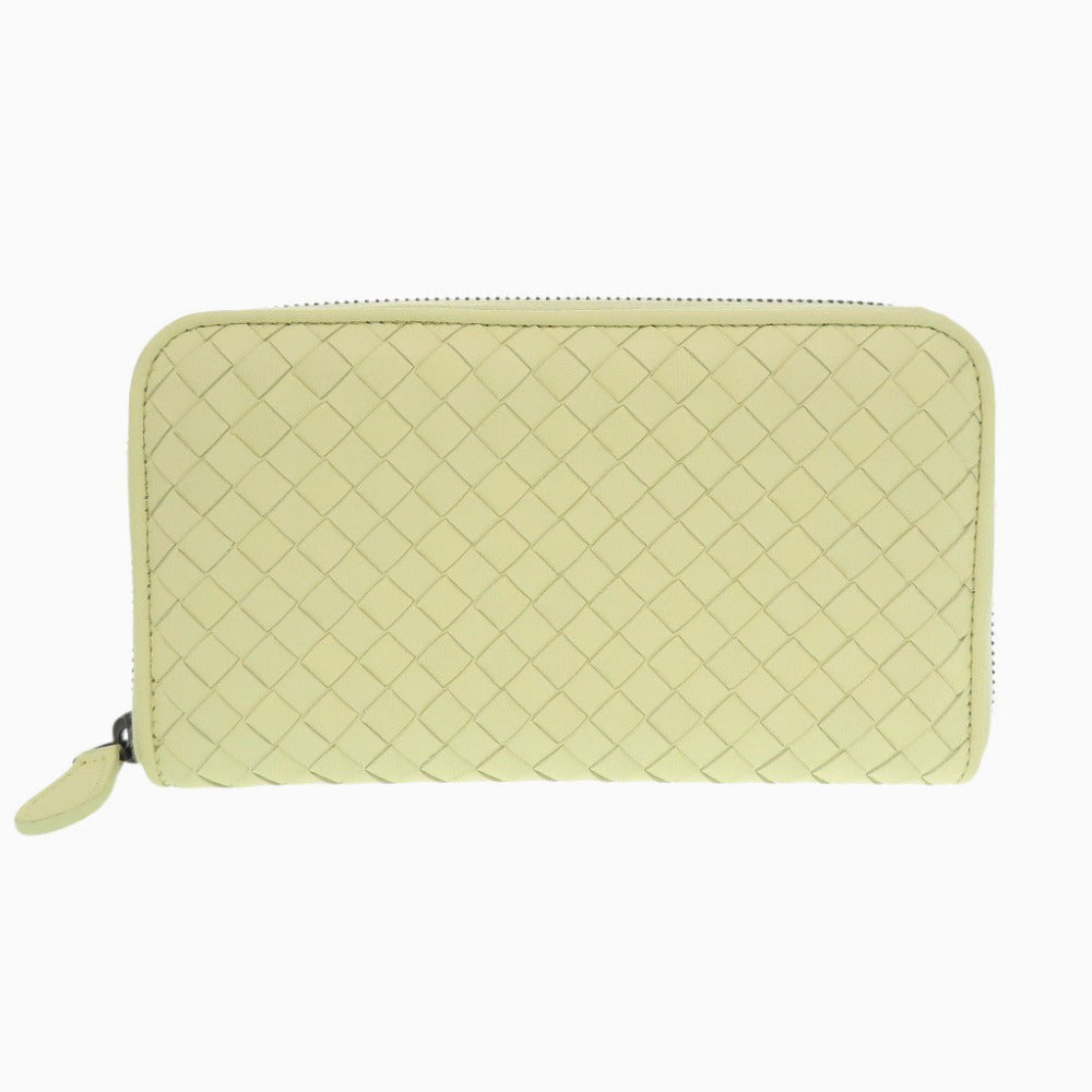 新品同様 ボッテガヴェネタ イントレチャート レザー イエロー ラウンドファスナー 長財布 1521【中古】BOTTEGAVENETA