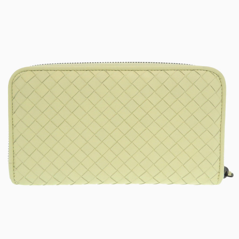 新品同様 ボッテガヴェネタ イントレチャート レザー イエロー ラウンドファスナー 長財布 1521【中古】BOTTEGAVENETA