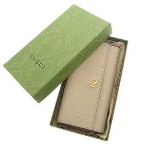 新品同様 グッチ コンチネンタルウォレット レザー ベージュ GGマーモント 456116 長財布 0247【中古】GUCCI