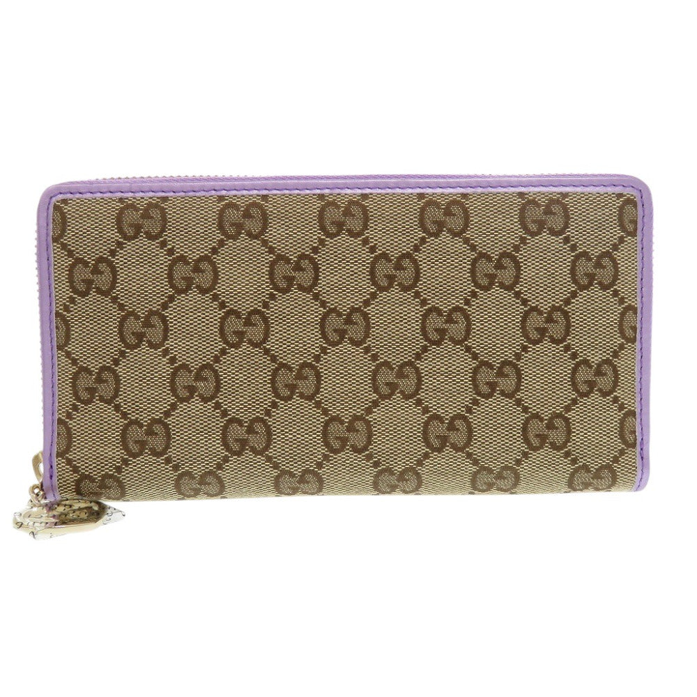未使用品 グッチ GGキャンバス ベージュ/パープル232477  長財布 茶色 1528【中古】GUCCI