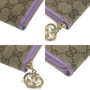 未使用品 グッチ GGキャンバス ベージュ/パープル232477  長財布 茶色 1528【中古】GUCCI