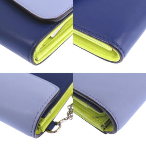 美品 クリスチャンディオール レザー バイカラー L字ファスナー 長財布 青 1546【中古】Christian Dior