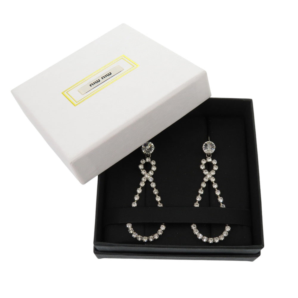 美品 ミュウミュウ ストーン メタル シルバー クリスタル ピアス アクセサリー 1546 【中古】 MIUMIU