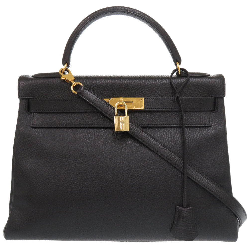 美品 エルメス ケリー32 内縫い アルデンヌ ブラック ゴールド金具 □B刻印 ハンドバッグ 黒 1602 【中古】 HERMES