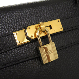 美品 エルメス ケリー32 内縫い アルデンヌ ブラック ゴールド金具 □B刻印 ハンドバッグ 黒 1602 【中古】 HERMES