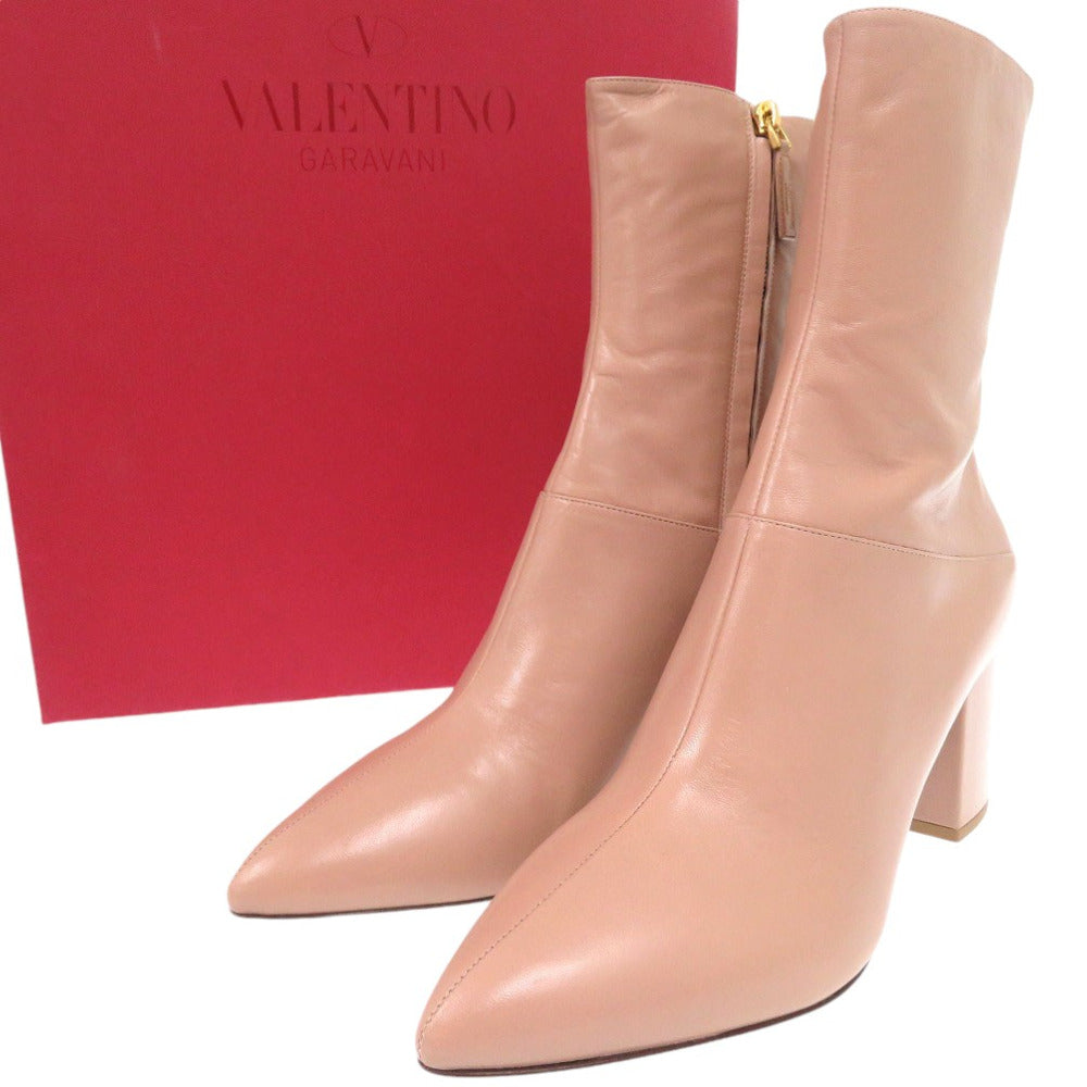 未使用品 ヴァレンティノ ガラヴァーニ ロックスタッズ EU41 パテント ショートブーツ チャンキーヒール SW0S0S61 FVI GF9 レザー ベージュ 1680【中古】Valentino Garavani