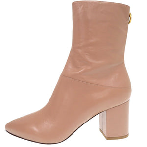 未使用品 ヴァレンティノ ガラヴァーニ ロックスタッズ EU41 パテント ショートブーツ チャンキーヒール SW0S0S61 FVI GF9 レザー ベージュ 1680【中古】Valentino Garavani