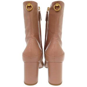 未使用品 ヴァレンティノ ガラヴァーニ ロックスタッズ EU41 パテント ショートブーツ チャンキーヒール SW0S0S61 FVI GF9 レザー ベージュ 1680【中古】Valentino Garavani