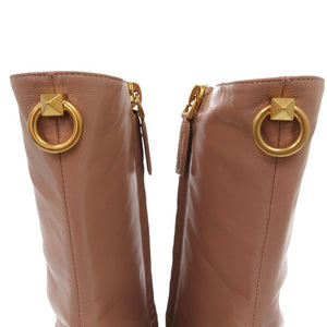 未使用品 ヴァレンティノ ガラヴァーニ ロックスタッズ EU41 パテント ショートブーツ チャンキーヒール SW0S0S61 FVI GF9 レザー ベージュ 1680【中古】Valentino Garavani