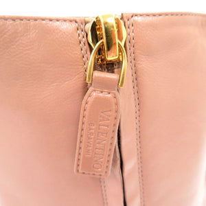 未使用品 ヴァレンティノ ガラヴァーニ ロックスタッズ EU41 パテント ショートブーツ チャンキーヒール SW0S0S61 FVI GF9 レザー ベージュ 1680【中古】Valentino Garavani