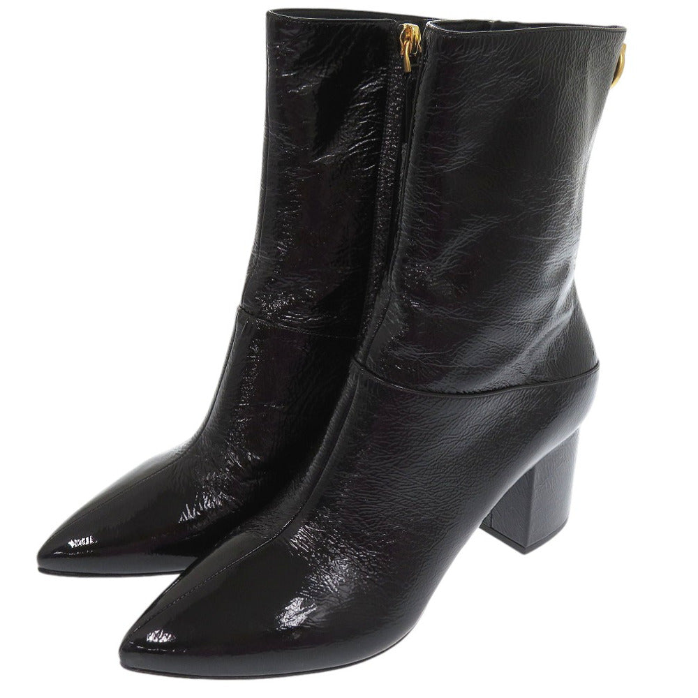 未使用品 ヴァレンティノ ガラヴァーニ ロックスタッズ EU39 パテントショートブーツ チャンキーヒール SW0S0S61 XJI 0NO レザー ブラック 1681【中古】Valentino Garavani