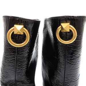 未使用品 ヴァレンティノ ガラヴァーニ ロックスタッズ EU39 パテントショートブーツ チャンキーヒール SW0S0S61 XJI 0NO レザー ブラック 1681【中古】Valentino Garavani