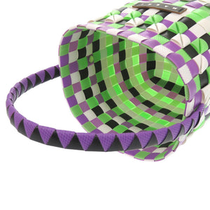 未使用 マルニ マーケット ウーブン マイクロ ポリプロピレン パープル ブラック グリーン マルチカラー M00332 M00IW OM536 ハンドバッグ 1701【中古】MARNI