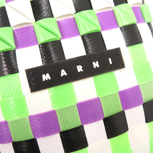 未使用 マルニ マーケット ウーブン マイクロ ポリプロピレン パープル ブラック グリーン マルチカラー M00332 M00IW OM536 ハンドバッグ 1701【中古】MARNI