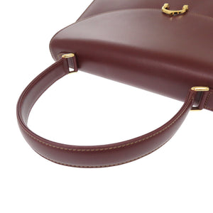 新品同様 カルティエ マストライン レザー ボルドー ハンドバッグ 赤 1795【中古】CARTIER