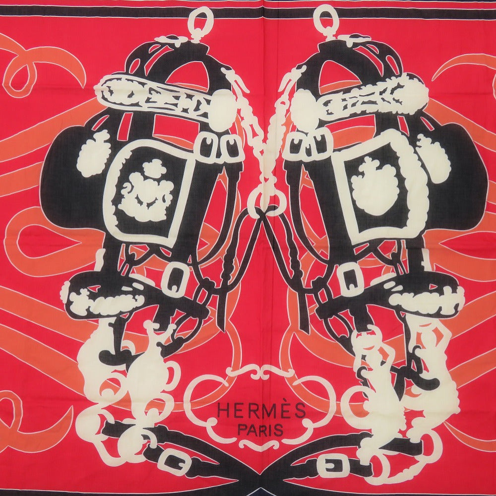 美品 エルメス 式典用馬勒 コットン マルチカラー スカーフ 0016【中古】HERMES