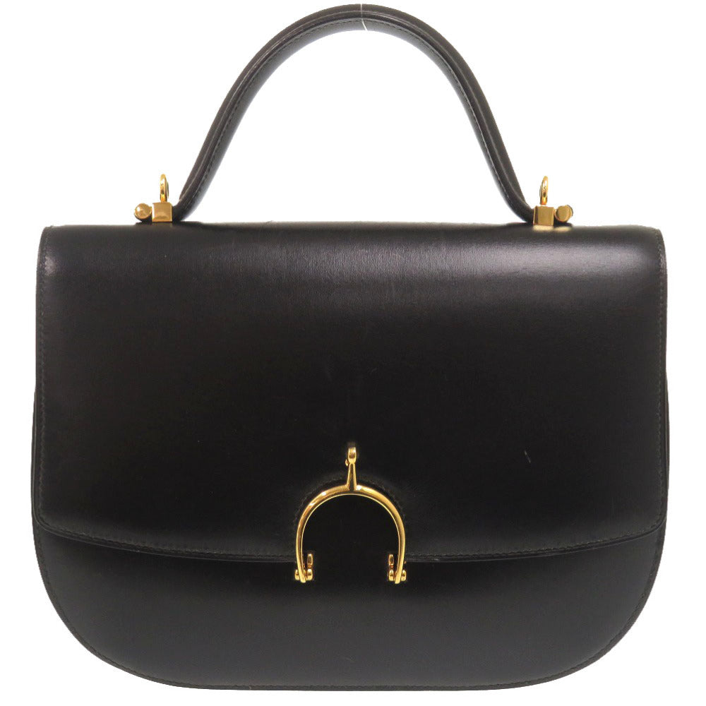 エルメス シェブルーズ ボックスカーフ ブラック ゴールド金具 〇U刻印 ハンドバッグ 黒 0086 【中古】 HERMES