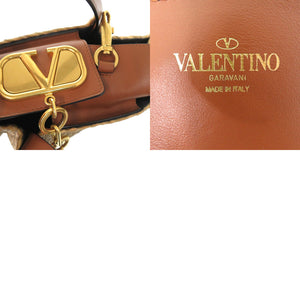 美品 ヴァレンティノ ガラヴァーニ Vロゴ ストロー 2way トートバッグ クロスボディ スタッズ ベージュ 0091【中古】Valentino Garavani