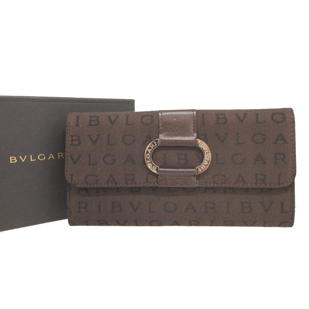 美品 ブルガリ ブルガリブルガリ キャンバス ブラウン 茶 Wホック長財布 財布 0111【中古】BVLGARI