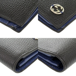 美品 グッチ インターロッキング 610467-2067 レザー ブラック 二つ折り長財布 0120【中古】GUCCI メンズ