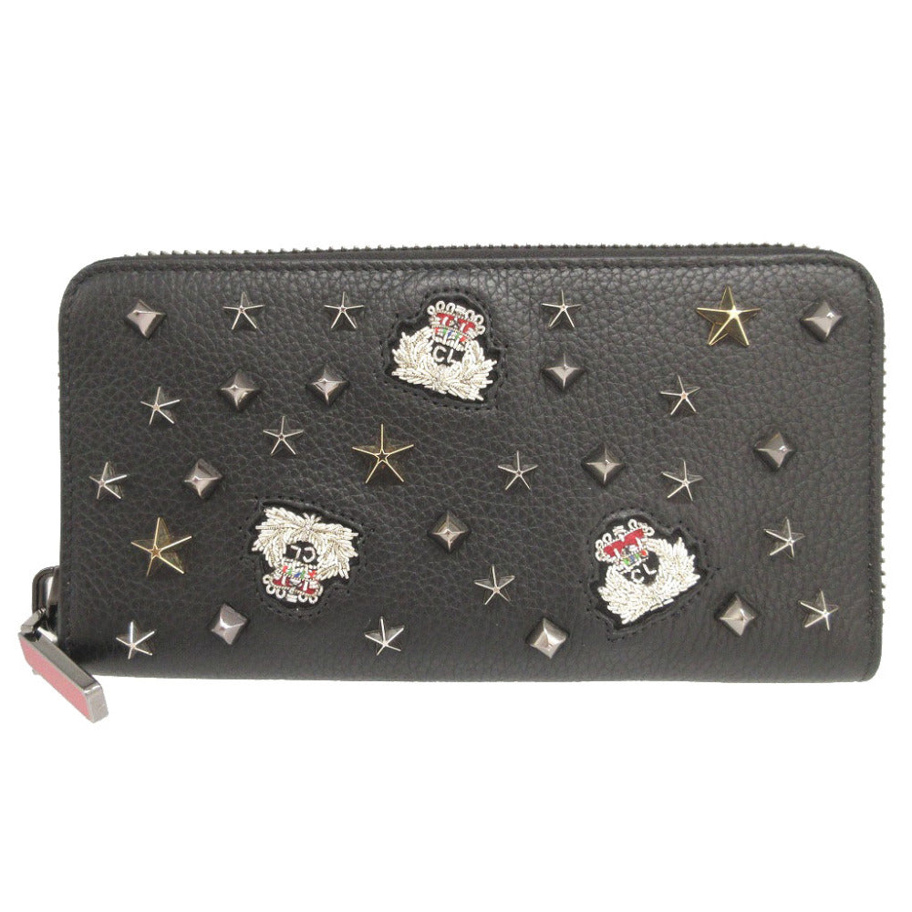 新品同様 クリスチャンルブタン パネトーネ スタッズ レザー ブラック 黒 ラウンドファスナー長財布 財布 0121【中古】Christian Louboutin