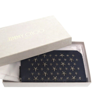 美品 ジミーチュウ スタースタッズ J000049385001 レザー ネイビー 長財布 0124【中古】JIMMY CHOO